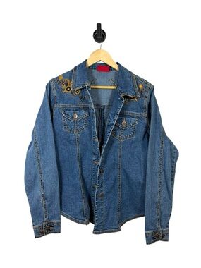 Ethyl Vintage Denim Women’s Floral Embroidered Rhinestone Jean Jacket M